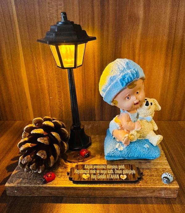 İSME ÖZEL DOĞAL BEBEK  SETİ BEYAZ  SARI GECE LAMBALI  BEBEK HEDİYELİK  YENİ DOĞAN SETİ - Image 1