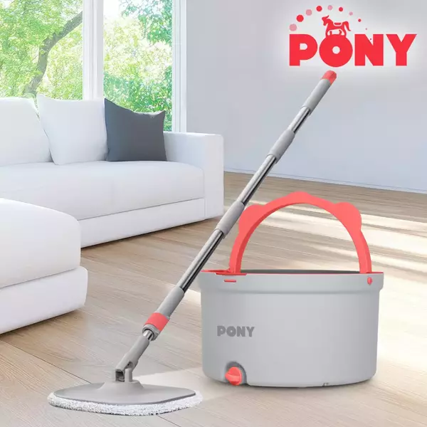 PONY GRİ TEMİZ & KİRLİ SUYU AYIRMA ÖZELLİĞİ OTOMATİK TEMİZLİK SETİ MOP PASPAS - Image 1