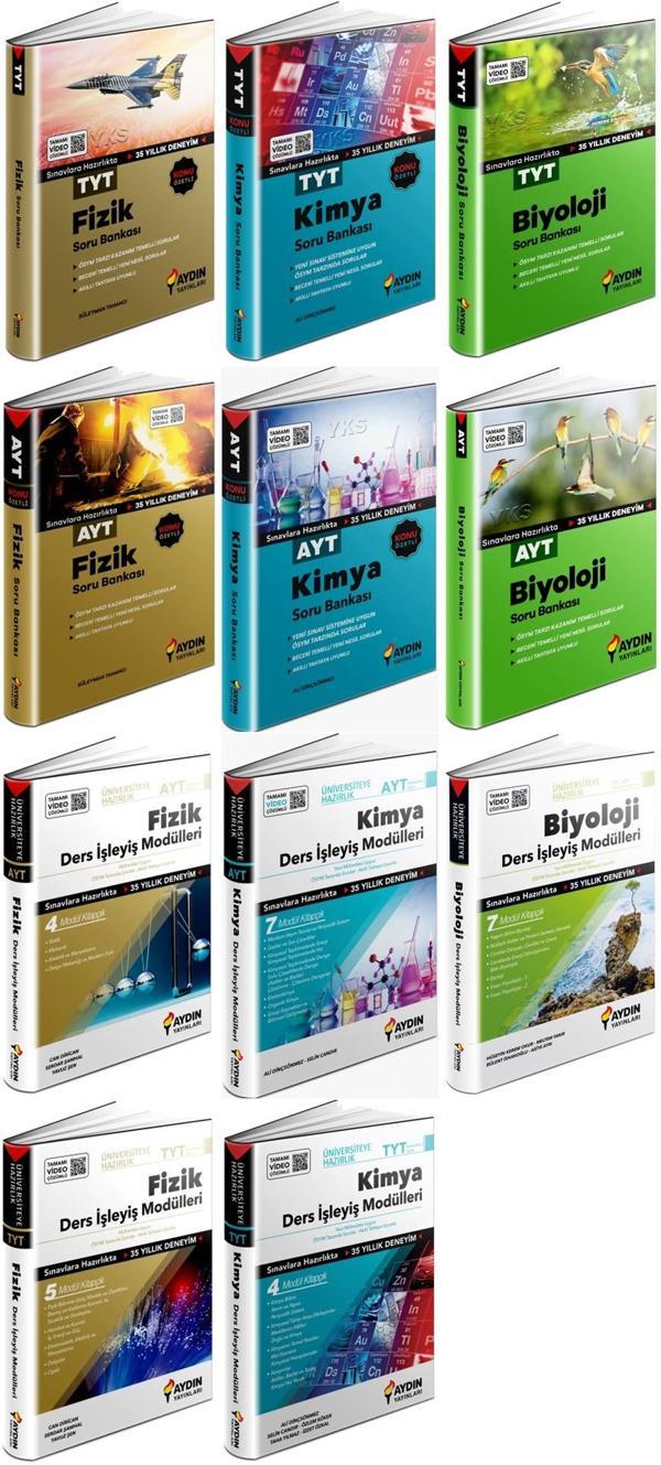 Aydın 2024 Tyt Ayt Fizik + Kimya + Biyoloji Soru + Ders İşleyiş Seti 11 Kitap - Aydın Yayınları - Image 1