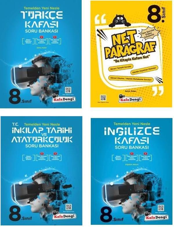 Kafadengi 2024 8. Sınıf Lgs Türkçe + Paragraf + İngilizce + İnkılap Kafası Soru Seti 4 Kitap - Kafa Dengi - Image 1