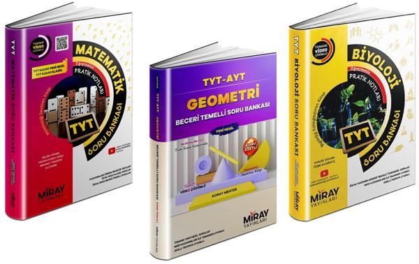Miray 2024 Tyt Matematik + Geometri + Biyoloji Soru Bankası Seti 3 Kitap - Miray Yayınları - Image 1