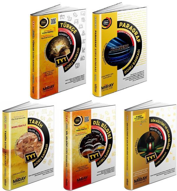 Miray 2024 Tyt Türkçe + Paragraf + Dil Bilgisi + Tarih + Din Soru Seti 5 Kitap - Miray Yayınları - Image 1