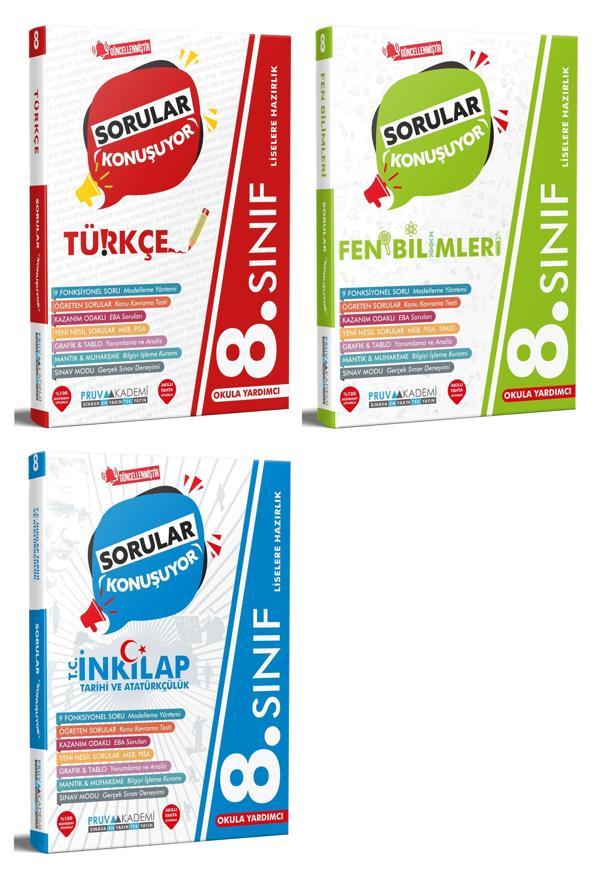 Pruva Akademi 8. Sınıf Türkçe + Fen + İnkılap Sorular Konuşuyor Seti 3 Kitap 2023 - Pruva Akademi - Image 1