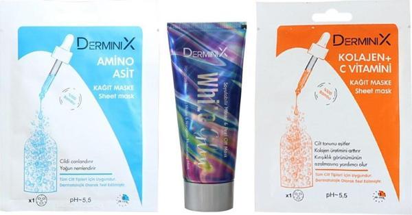 Derminix Nemlendirici Maske Seti / Nemlendirici Soyulabilir Maske + Amino Asit Kağıt Maske + Kolajen - Image 1
