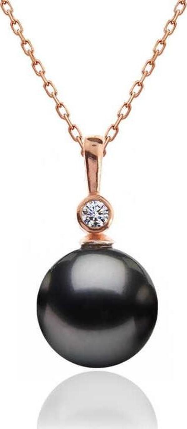 Gümüş Rose Yuvarlak İnci Kadın Kolye - Image 1