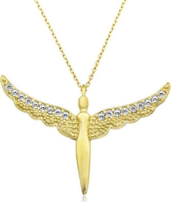 ​Gümüş Gold Kanatlı Melek Bayan Kolye - Image 1