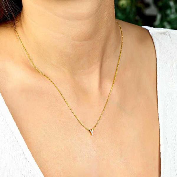 Gümüş Gold 3 Boyutlu Y Harf Bayan Kolye - Image 1