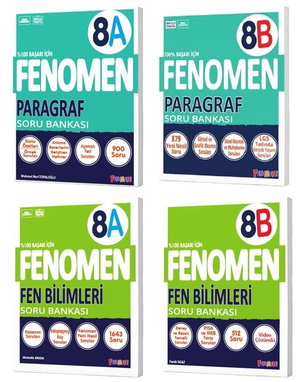Fenomen Okul 2024 8. Sınıf Lgs Paragraf + Fen Bilimleri A + B Soru Bankası Seti 4 Kitap - Image 1