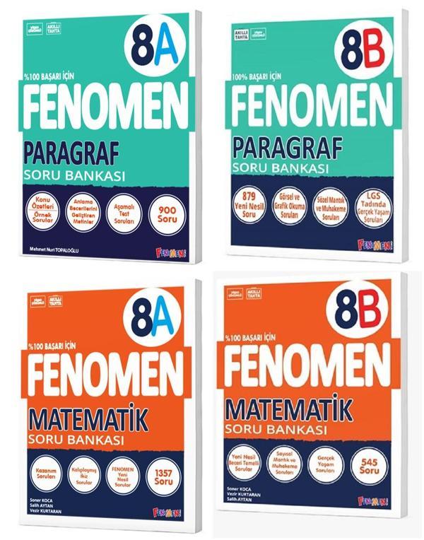 Fenomen Okul 2024 8. Sınıf Lgs Paragraf + Matematik A + B Soru Bankası Seti 4 Kitap - Image 1