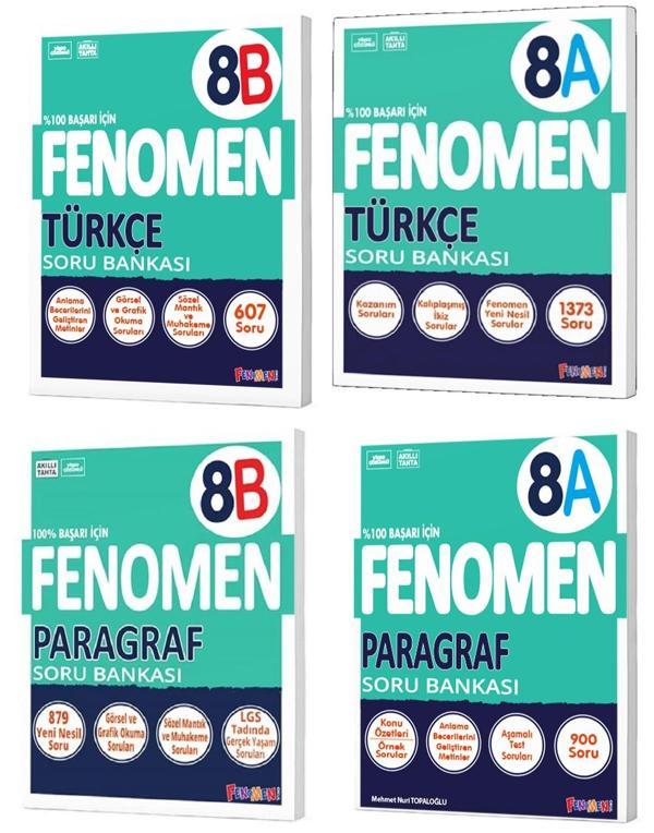 Fenomen Okul 2024 8. Sınıf Lgs Türkçe + Paragraf A + B Soru Bankası Seti 4 Kitap - Image 1