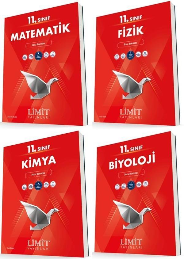 Limit 11. Sınıf Matematik + Fizik + Kimya + Biyoloji Soru Bankası Seti 4 Kitap 2023 - Limit Yayınları - Image 1