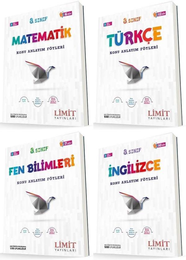 Limit 8. Sınıf Matematik + Türkçe + Fen + İngilizce Konu Föyleri Seti 4 Kitap 2023 - Limit Yayınları - Image 1