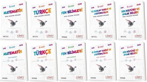 Limit 8. Sınıf Matematik + Türkçe + Fen + İnkılap + Din Konu Föyleri + Soru Seti 10 Kitap 2023 - Limit Yayınları - Image 1
