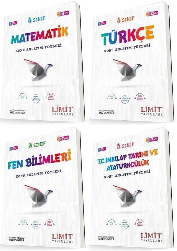 Limit 8. Sınıf Matematik + Türkçe + Fen + İnkılap Konu Föyleri Seti 4 Kitap 2023 - Limit Yayınları - Image 1