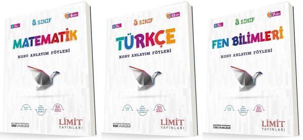 Limit 8. Sınıf Matematik + Türkçe + Fen Konu Föyleri Seti 3 Kitap 2023 - Limit Yayınları - Image 1