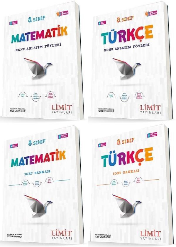 Limit 8. Sınıf Matematik + Türkçe Konu Föyleri + Soru Seti 4 Kitap 2023 - Limit Yayınları - Image 1