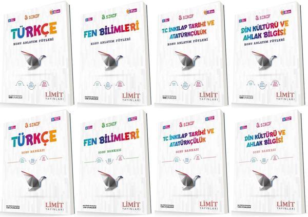 Limit 8. Sınıf Türkçe + Fen + İnkılap + Din Konu Föyleri + Soru Seti 8 Kitap 2023 - Limit Yayınları - Image 1