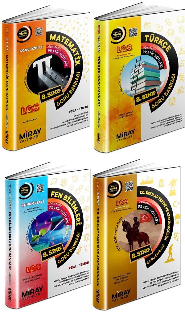 Miray 2024 8. Sınıf Matematik + Türkçe + Fen + İnkılap Soru Seti 4 Kitap - Miray Yayınları - Image 1