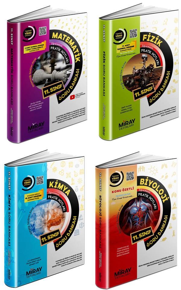 Miray 2024 11. Sınıf Matematik + Fizik + Kimya + Biyoloji Soru Seti 4 Kitap - Miray Yayınları - Image 1