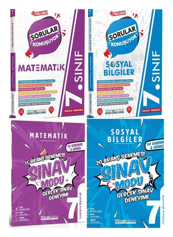 Pruva Akademi 7. Sınıf Matematik + Sosyal Bilgiler Sorular Konuşuyor + Deneme Seti 4 Kitap 2023 - Pruva Akademi - Image 1