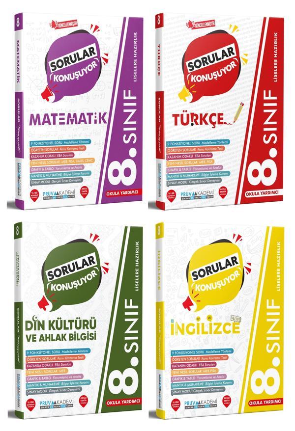 Pruva Akademi 8. Sınıf Matematik + Türkçe + Din + İngilizce Sorular Konuşuyor Seti 4 Kitap 2023 - Pruva Akademi - Image 1