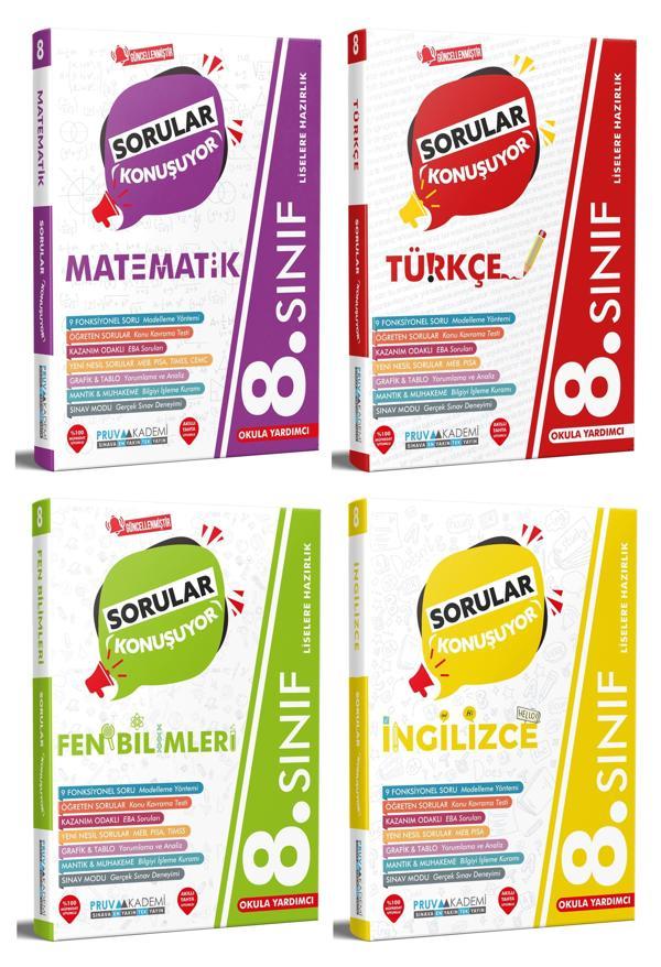 Pruva Akademi 8. Sınıf Matematik + Türkçe + Fen + İngilizce Sorular Konuşuyor Seti 4 Kitap 2023 - Pruva Akademi - Image 1