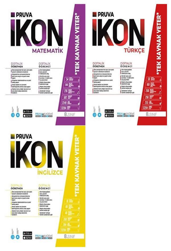 Pruva Akademi 8. Sınıf Matematik + Türkçe + İngilizce Defter Seti 3 Kitap 2023 - Pruva Akademi - Image 1