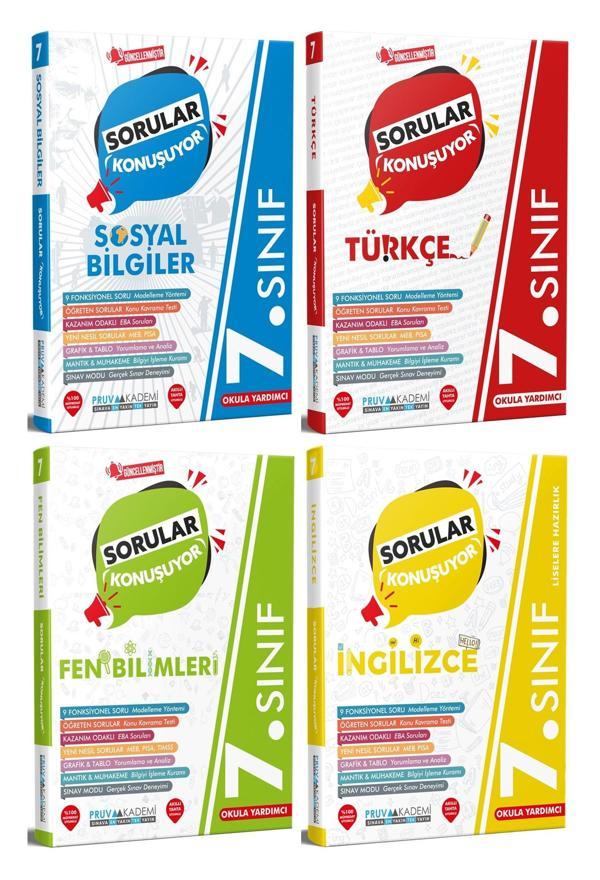 Pruva Akademi 7. Sınıf Sosyal + Türkçe + Fen + İngilizce Soru Seti 4 Kitap 2023 - Pruva Akademi - Image 1