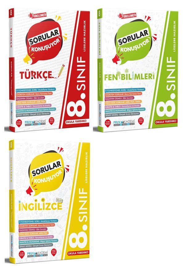 Pruva Akademi 8. Sınıf Türkçe + Fen + İngilizce Sorular Konuşuyor Seti 3 Kitap 2023 - Pruva Akademi - Image 1