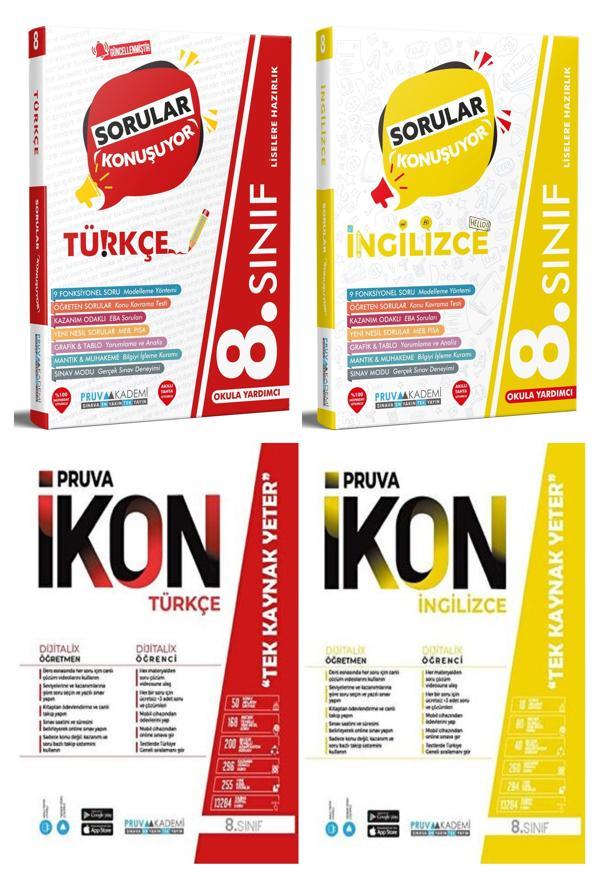 Pruva Akademi 8. Sınıf Türkçe + İngilizce Soru + Defter Seti 4 Kitap 2023 - Pruva Akademi - Image 1