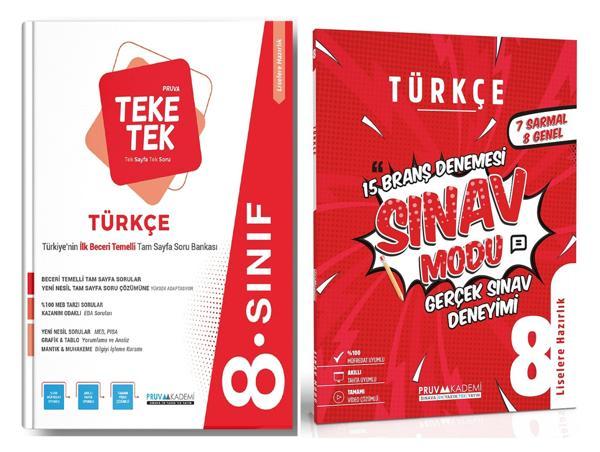 Pruva Akademi 8. Sınıf Türkçe Teke Tek Soru + Sınav Modu Deneme Seti 2 Kitap 2023 - Pruva Akademi - Image 1