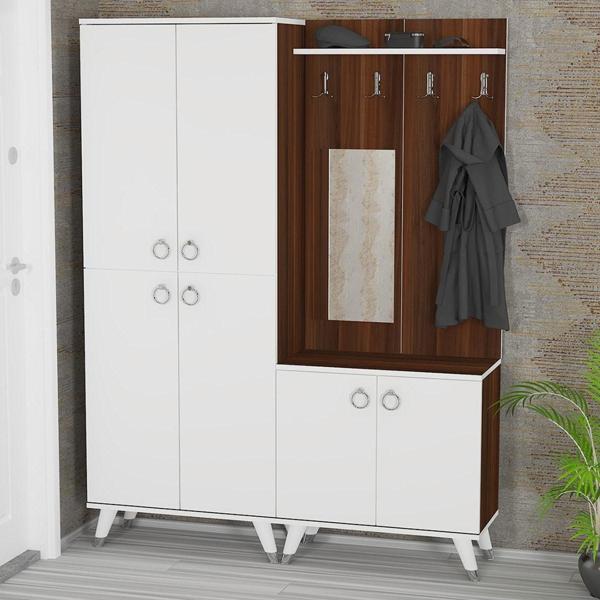 Kalender Dekor Sonia - 5 - 4 Sn03 Ayakkabılık Vestiyer Portmanto Ceviz - Beyaz - Image 1