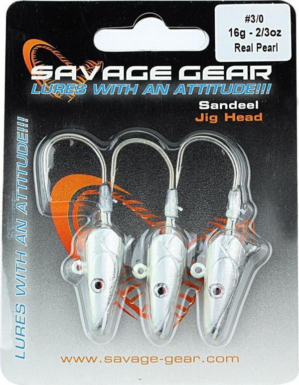 Savage Gear Sandeel Jig Head 16g 3/0 - 3pcs Real Pearl Suni Yem - Image 1