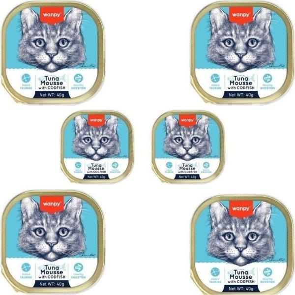 Wanpy Kedi 40g 6lı Ton & Morina Balıklı Alutray Yaş Mama   - Image 1