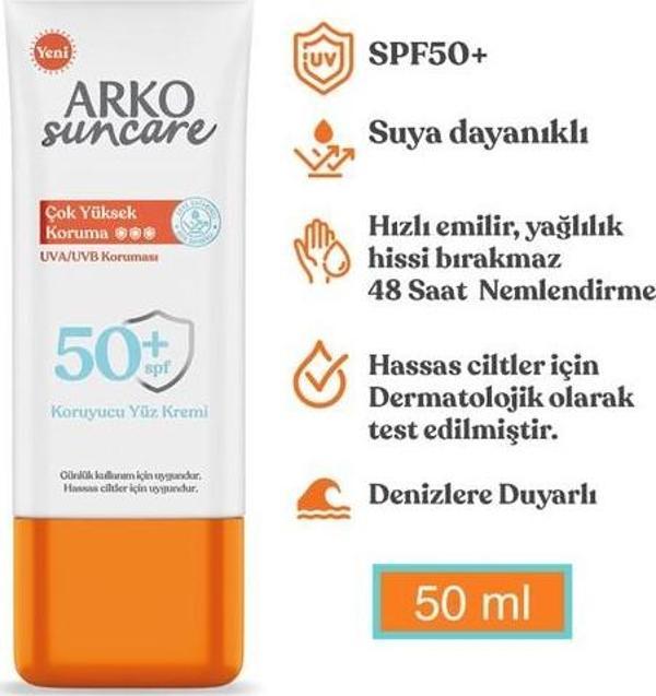Arko Suncare Spf50+ Çok Yüksek Korumalı Yüz Güneş Kremi 50 Ml - Image 1
