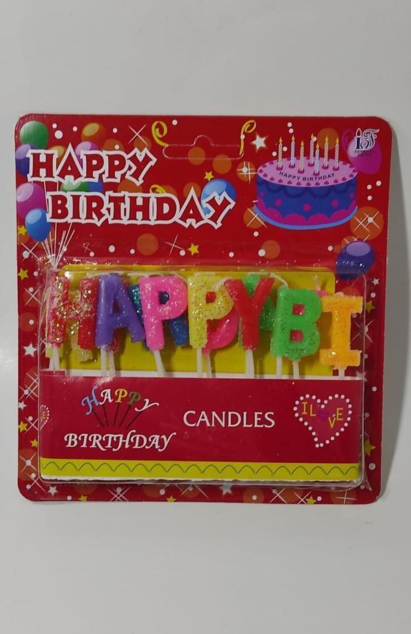 Nakres Yaş Pasta Mumu Pasta Süsü Happy Birthday Yazılı Renkli Pasta Mumu  - Image 1