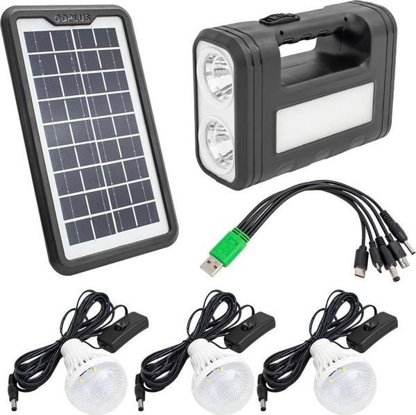 POWERMASTER GD-8017S PANELLİ SOLAR LAMBA 3 AMPULLÜ SET AKÜLÜ SOLAR IŞILDAK FENER - Image 1