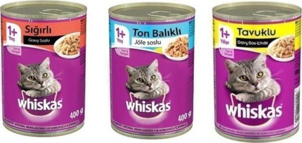 Whiskas Tavuklu Ton Balıklı Sığır Etli Yaş Kedi Maması Konserve 400 Gr X 3 Adet - Image 1
