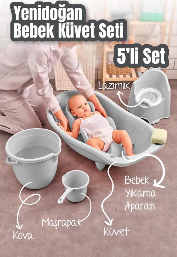 5li Set Yenidoğan Küvet Seti Gri - Image 1