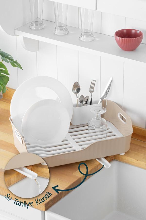 Vienev Lavabo Kenarı Tezgah Üstü Süzgeçli Bulaşıklık Bej - Image 1