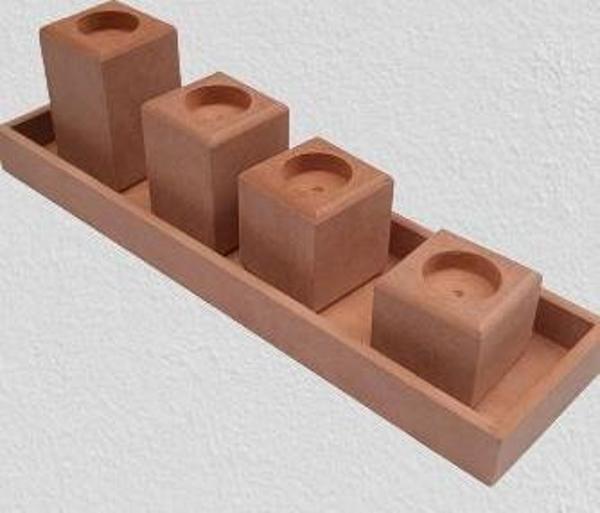Hobi 90027 Dekoratif Model 90027 Dörtlü Mumluk Set Ahşap HAM MDF El Yapımı - Image 1