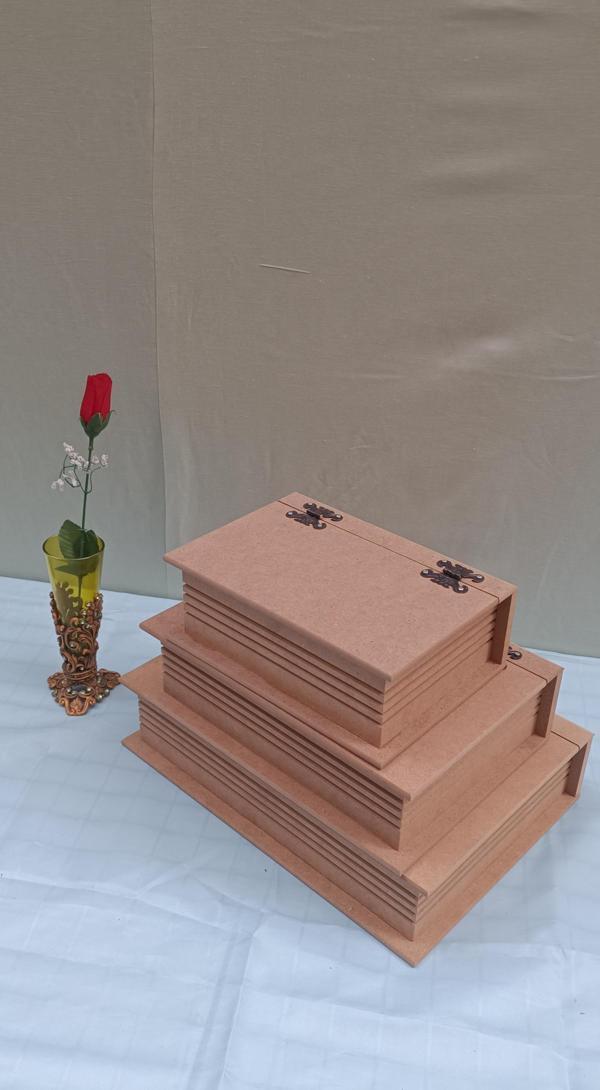 Hobi 90033 Dekoratif Model Üçlü Takı Kutusu Ahşap HAM MDF El Yapımı  - Image 1