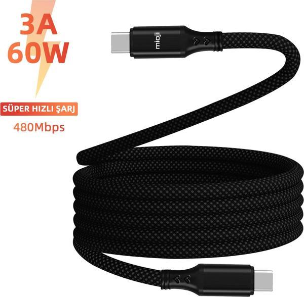 Mioji Mio SC1000 USB-C To USB-C 60W Mıknatıslı Spiral Şarj ve Data Kablosu 1m - Siyah - Image 1