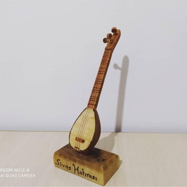Ahşap Kahverengi Mini Saz Bağlama Dekoratif  Biblo - Image 1