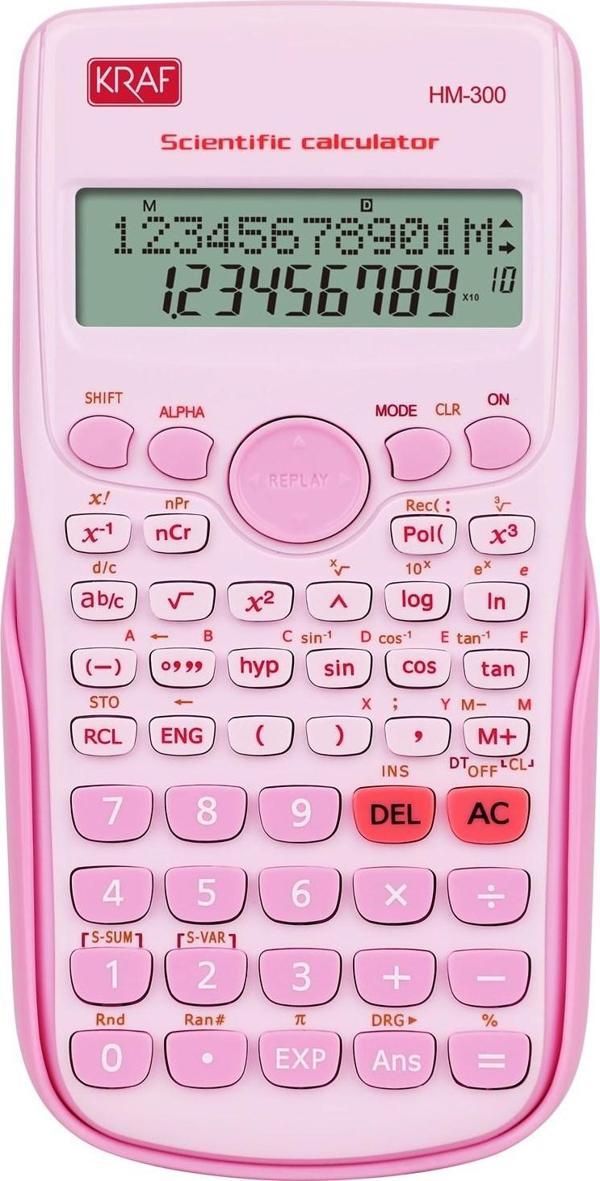 KRAF HESAP MAKİNESİ BİLİMSEL FONKSİYONLU HM-300 PK PEMBE - Image 1