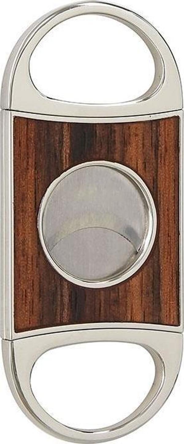 PQ Gümüş Ahşap Desenli Metal Puro Makası Kesici - Image 1