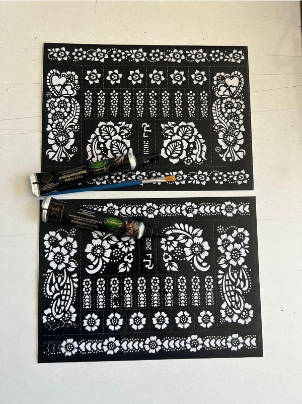 Airbrush Tattoo 1 Tüp Hint Kınası Fırça Ve 2 Adet Dövme Şablon Karışık - Image 1