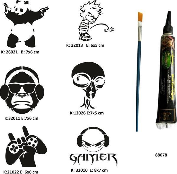 Airbrush Tattoo Çılgın Oyuncu Tüp Kına Ve Fırça Hediyeli Tattoo Geçici Dövme Seti - Image 1