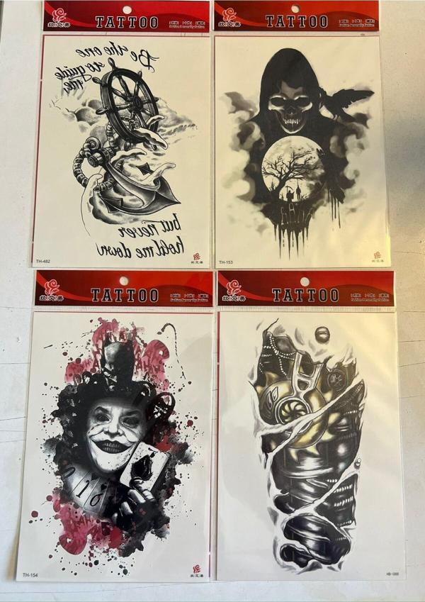 Airbrush Tattoo Büyük Boy Yapıştırma Dövme Geçici Dövme Seti 4 Adet Birden Model 15 - Image 1