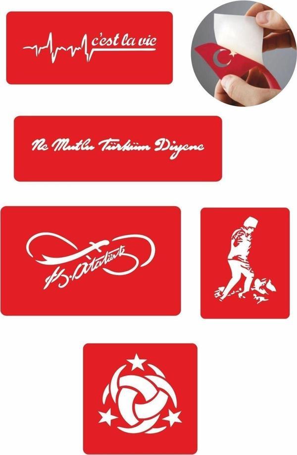 Airbrush Tattoo Ne Mutlu Türküm Diyene 5 Adet Geçici Dövme Kına Şablonu - Image 1